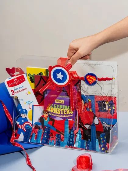 For the little ones, our Superhero hamper is a guaranteed hit. This one is packed with Captain America and Superman themed goodies, including crayons and other fun activities.