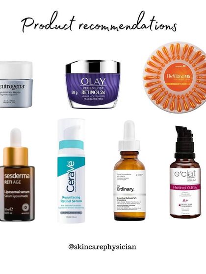There are many excellent over-the-counter retinoid products available. Here are some product recommendations that I often suggest to patients starting their anti-aging journey.