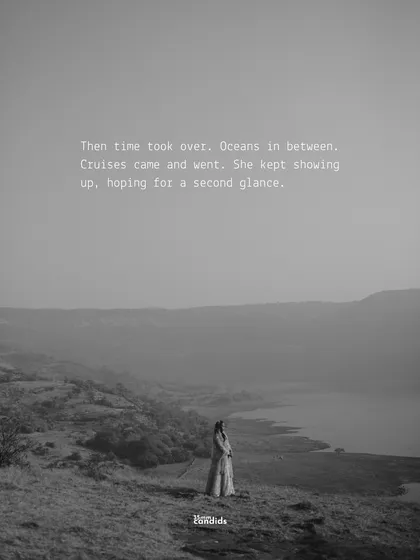 A black and white landscape shot that speaks of time, distance, and hope. It represents the period of waiting and longing before they found their way back to each other.