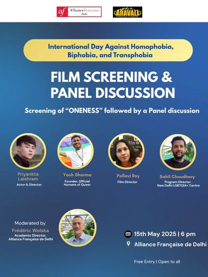 The poster for our IDAHOBIT event, featuring a film screening of "Oneness" and a panel discussion with filmmakers and activists. We create platforms for important conversations on social issues.