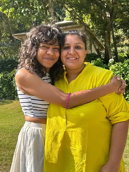 A warm hug between two participants at our retreat. These moments of genuine human connection and support are what make the sangha, our community, so incredibly special and healing.