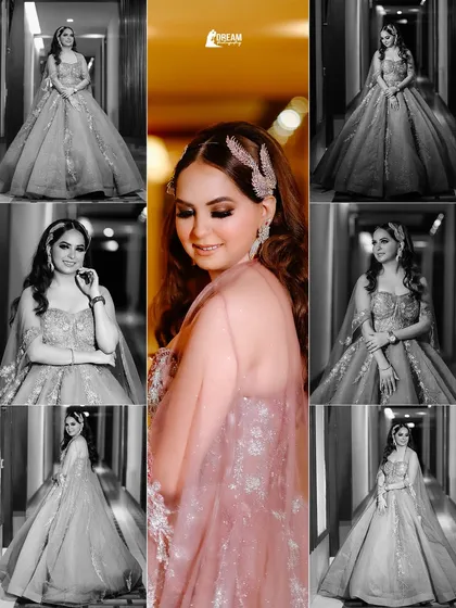 A comprehensive collage showcasing multiple angles of Tanya's beautiful pink gown and elegant poses.
