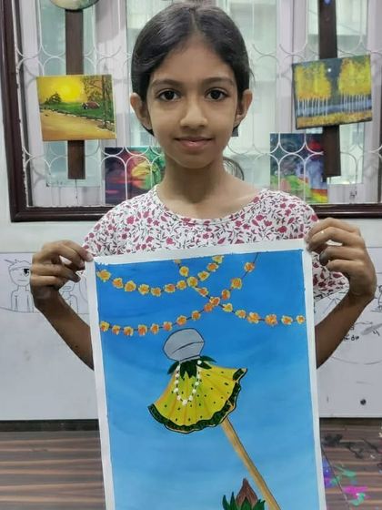 A simple and elegant Gudi Padwa painting, showing the artist's focus on the key elements of the festival.