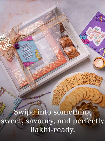 Our Rakhi hampers come beautifully packaged with a clear lid and ribbon, making them a stunning gift for your brother or sister.