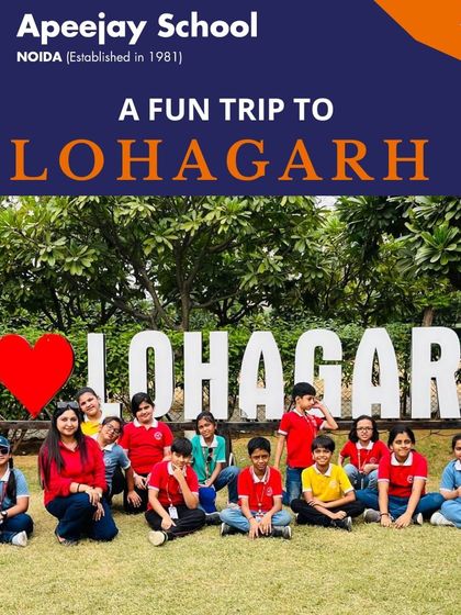 A group of our students poses happily at the "I Love Lohagarh" sign during their school picnic. These trips are a perfect blend of fun, friendship, and learning in a natural environment.