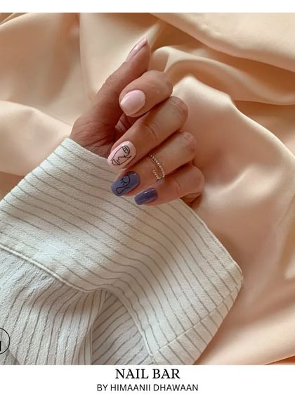 A chic and artistic mismatched set with abstract face line art and solid colors.