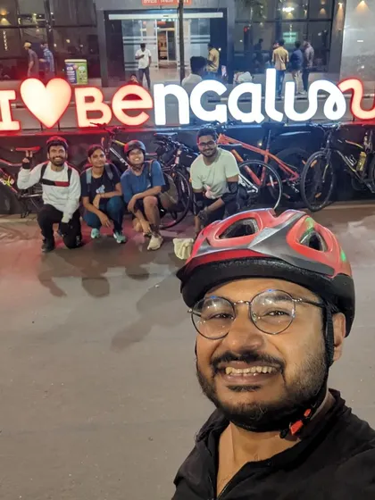 Our crew posing with the iconic 'I ❤️ Bengaluru' sign at the Vishweswaraya railway station. We are a community of explorers, making the city our own, one landmark at a time.