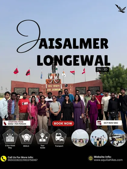 Our group paying tribute at the 'Jai Jawan' war memorial in Longewala. This trip to Jaisalmer is not just about fun; it's also about feeling a sense of patriotism.