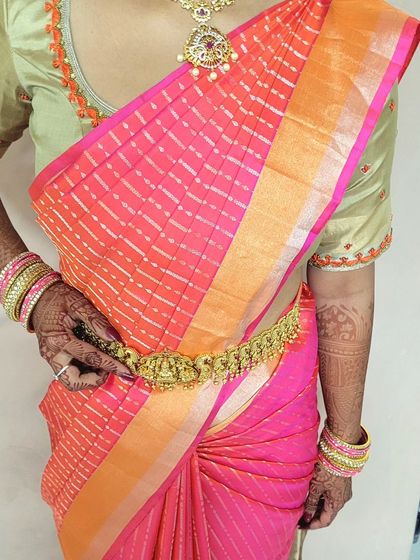 This is a quick draping I did for an early morning bride, Preethi. The style is traditional and secure, designed to last through a long day of ceremonies.