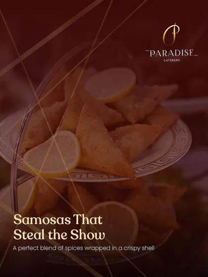 Samosas that steal the show. These golden triangles, filled with a perfect blend of spices, are a must-have at any Indian celebration.