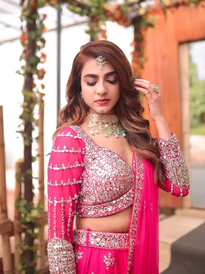 A final shot of the engagement look, capturing the bride's beauty and the artistry of the makeup.