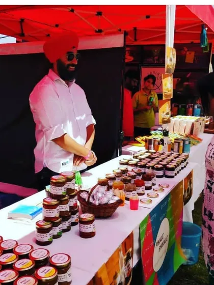 Another memory of my son at our colourful market stall.