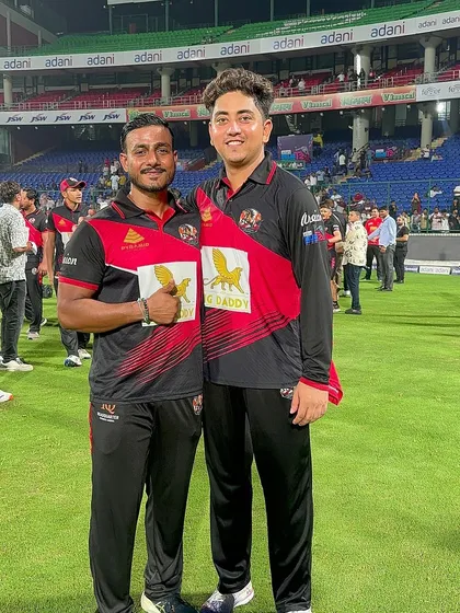 A picture with a player on the field. Celebrating the journey and the hard work we've put in.