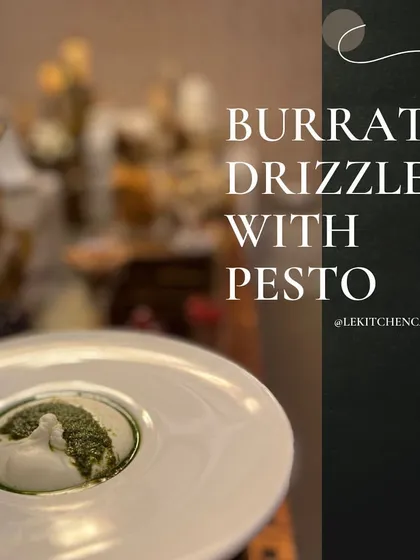 Creamy, indulgent Burrata cheese served in a pool of fresh, vibrant green pesto sauce. A simple dish that highlights the quality of our ingredients.