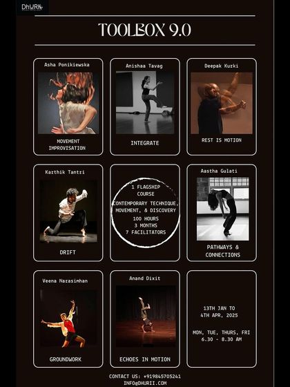 The poster for Toolbox 9.0, our flagship 100-hour contemporary course. Seven facilitators, seven unique modules.