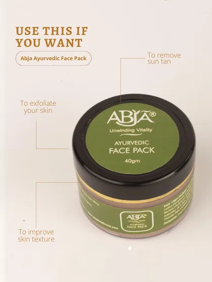 This graphic shows the multiple benefits of my Ayurvedic Face Pack: use it to exfoliate, remove sun tan, and improve skin texture.