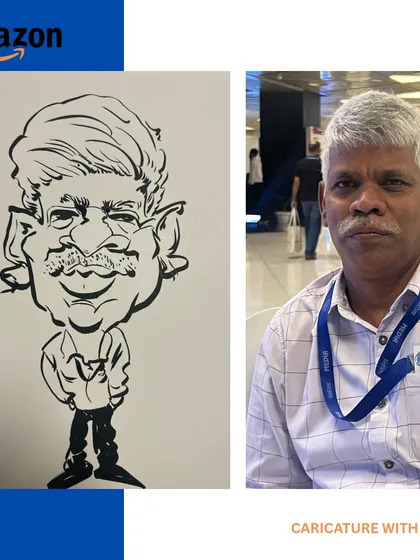 Celebrating Amazon Prime Day with a creative twist. This employee's caricature was a personalized touch to the festivities, bringing joy to the workplace.