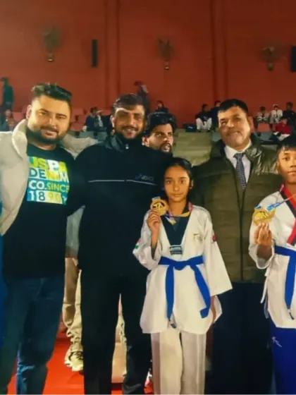 Celebrating with my national medalists, Naysha and Rohan, at the 7th Open National Championship in Lucknow. They both brought home medals in Kyorugi and Poomsae.