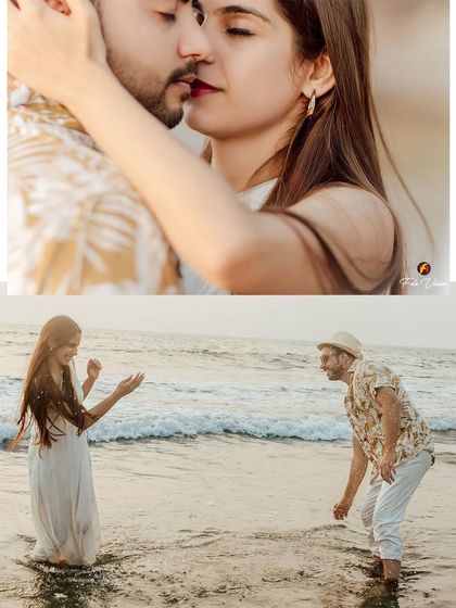 Playful and romantic moments at the beach. We create a collage of images that show different facets of the couple's relationship, from intimate close ups to fun, action shots.