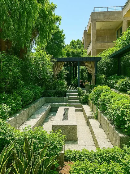 Good design is an investment. This sunken seating area, nestled within a lush garden in Jaipur, is a perfect example. It creates a private, intimate retreat surrounded by dense greenery, proving that a well-designed space offers returns in peace and serenity for years to come.