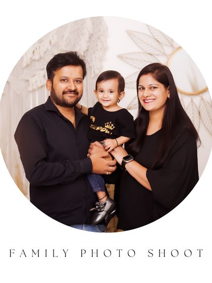I offer dedicated family photo shoots to capture the love and connection of your complete family. This portrait showcases a happy family of three in my comfortable studio setting.