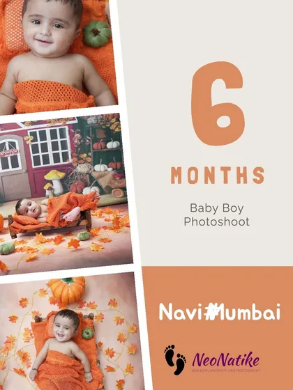 A collage celebrating a 6-month milestone with our fun and festive pumpkin theme. It's a great way to capture your baby's growth.