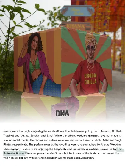 A feature in DNA newspaper, again highlighting our contribution to the celebrity wedding. We are proud to have our work recognized in the media.