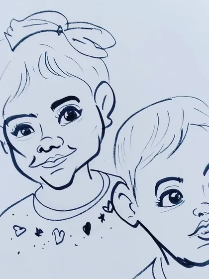 A practice sketch of two cute kids. I'm always working on capturing the unique features of children.