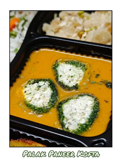 A close up of the Palak Paneer Kofta from one of my Thursday special meals. The koftas are soft and melt in your mouth, served in a flavourful gravy.