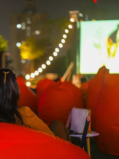 A close-up of the cozy bean bag setup at one of our screenings. We ensure you have your personal space to relax and enjoy the film.