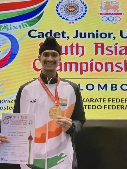 The result of dedication. Holding the Gold Medal for Team India at the South Asian Karate Championship. This is proof that my training methods deliver results at the highest international level.