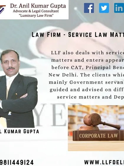 Luminary Law Firm is proficient in handling service law matters and represents government servants before the appropriate legal forums, including the Central Administrative Tribunal.