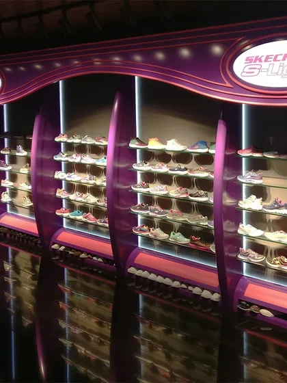 A playful and vibrant display designed specifically for the Skechers S-Lights collection. I used curved forms and colorful lighting to create a fun, eye-catching section within the showroom that appeals to a younger audience.