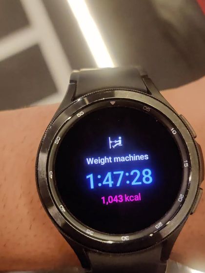 Tracking the data from a 1 hour 47 minute weight training session. Over 1000 calories burned. The work gets done.