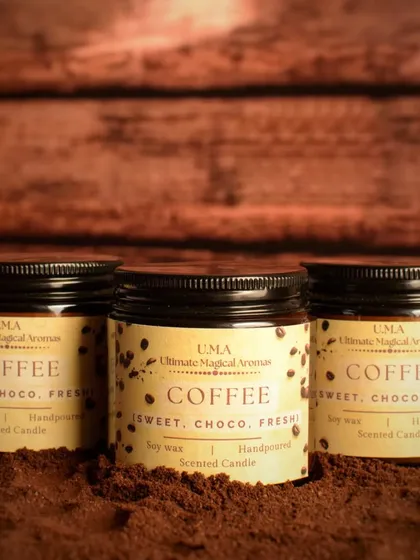 A lineup of my 'Coffee' scented candles. The rich aroma is incredible, and I can't wait for you to smell them and enjoy your cozy mornings and nights.