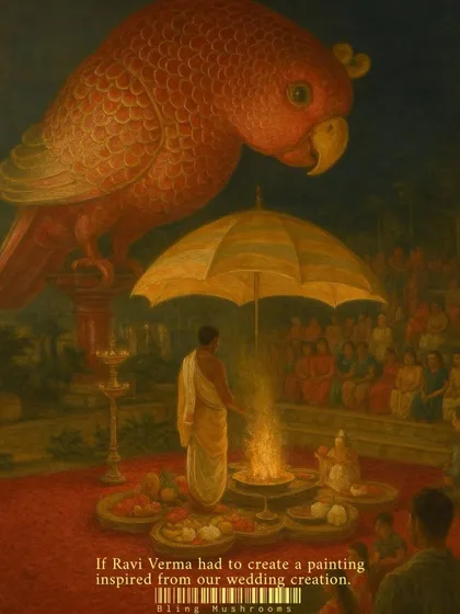 We don't just create events; we create art. This is what it would look like if the great artist Ravi Varma painted one of our wedding creations. I teach you how to think beyond Pinterest and develop concepts that are timeless, narrative-driven, and completely original.