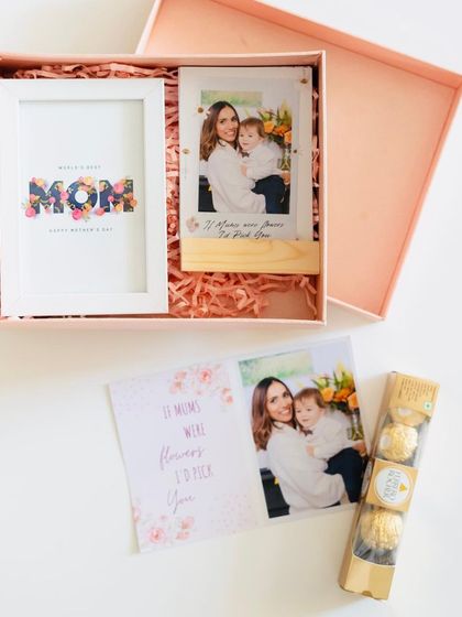 The elegant pink rigid box used for the Mother's Day hamper, which can be reused as a keepsake box.