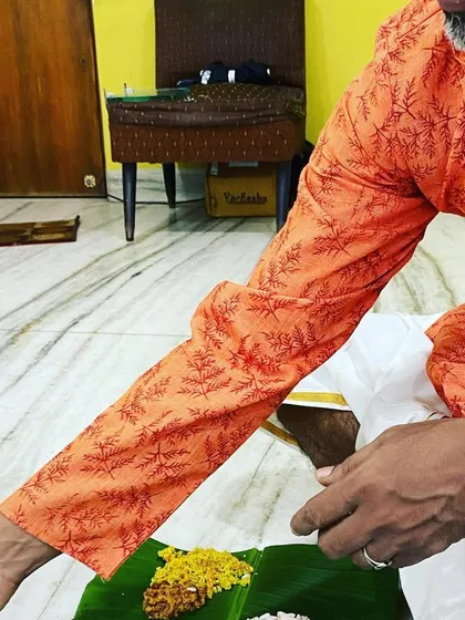 Serving the Sadya is a ritual in itself. Each item is placed on a specific part of the banana leaf. It is a joy for me to share these traditions with my guests.