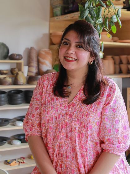 A portrait of Bhavisha Desai, the talented potter behind the 'Celebrations' collection, who traveled from Gujarat to pursue her passion.