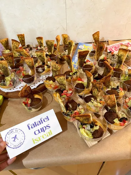 Next stop, Israel. These individual falafel cups with hummus and fresh salad were a hit at a globally-inspired brunch party.