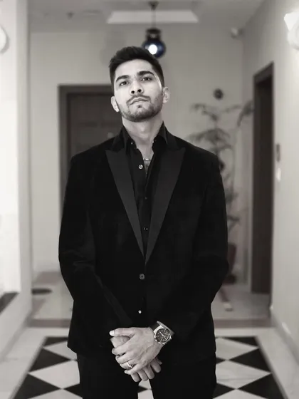 A black and white shot of my formal look for a sophisticated evening event.