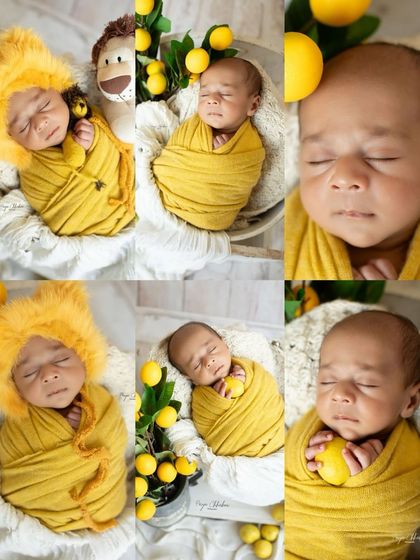 When life gives you lemons, you get the sweetest photoshoot! This collage shows our little lion cub and lemon-themed session, full of bright, sunny colors and adorable props.