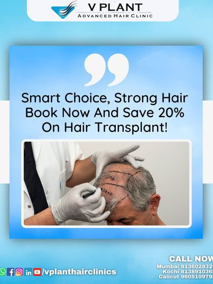 A smart choice for strong hair. This graphic announces a limited-time offer to save 20% on hair transplant procedures, encouraging potential clients to book now.