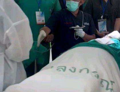 A view from the operating table during a live workshop in Thailand. Participants get to see every detail of the procedure, from patient preparation to the final graft placement.