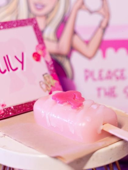 A creative and on-theme party favor: a personalized, popsicle-shaped soap from the "Soap Bar" activity station.