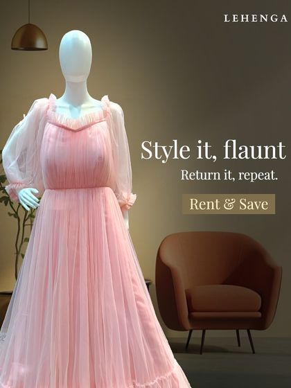 Style it, flaunt it, return it, repeat. This soft pink gown with sheer balloon sleeves is a dreamy and romantic choice for an engagement or pre-wedding photoshoot.