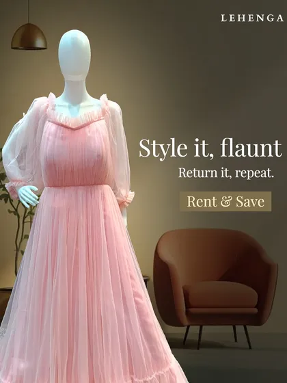 Style it, flaunt it, return it, repeat. This soft pink gown with sheer balloon sleeves is a dreamy and romantic choice for an engagement or pre-wedding photoshoot.
