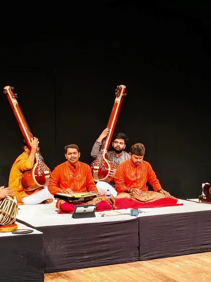On stage at Prithvi Theatre for an 'Udayswar' morning concert with the talented vocal duo Nishad and Noushad Harlapur.