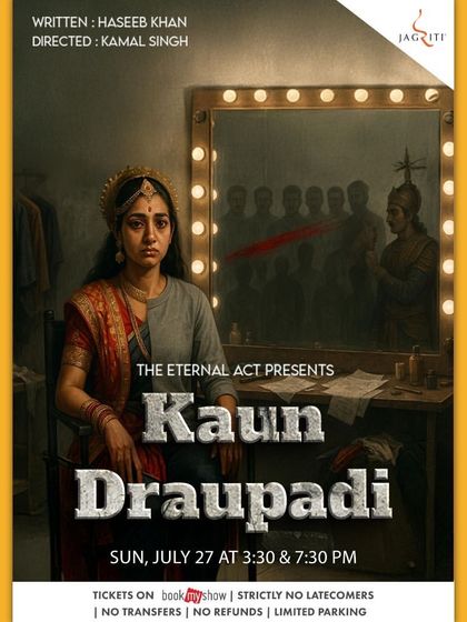 The poster for "Kaun Draupadi," a Hindi play that re-examines the story of the epic character Draupadi from a modern perspective.