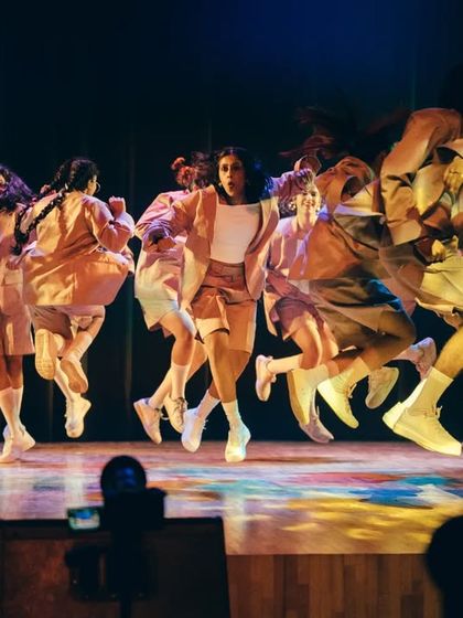 The entire crew airborne. This is the kind of energy and excitement we bring to every performance.